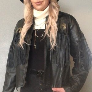 Vintage Pioneer Wear Western Fringe Leather Jacket